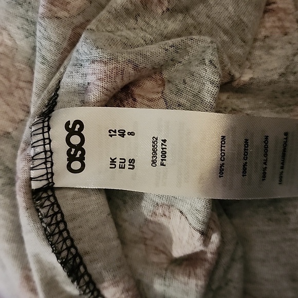 Asos Black Floral Short Sleeve Top Size 8 Stretch - Picture 4 of 4